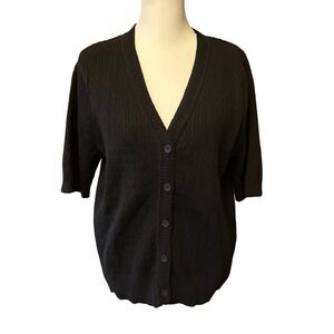 Croft & Barrow Cardigan Women XL Black NEW Short Sleeve Cable Knit CB11221A Top
